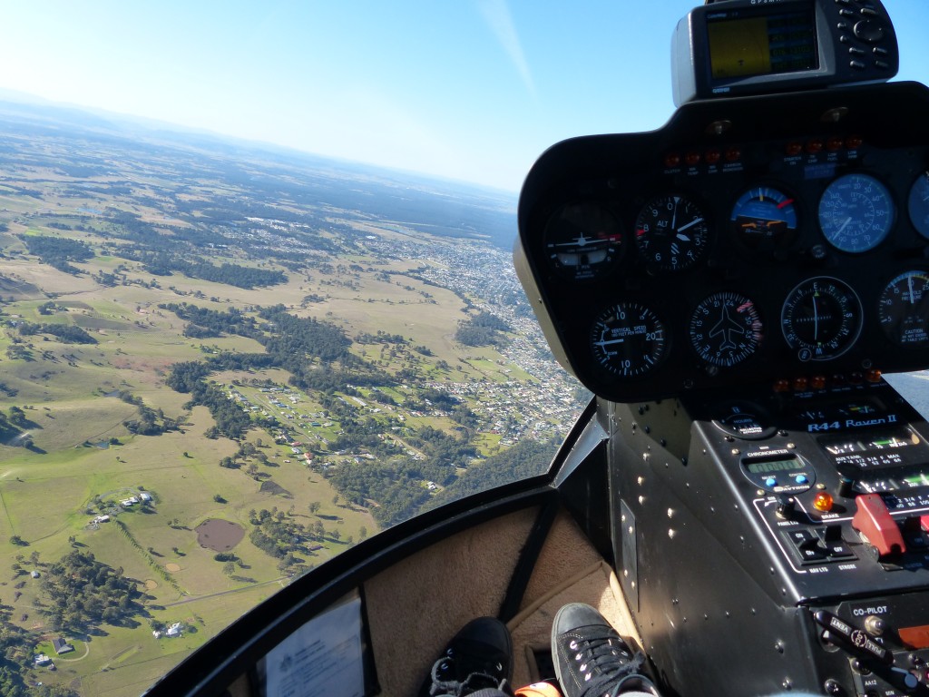 Foto aus dem Helikopter, während des Flugs über das Hunter Valley