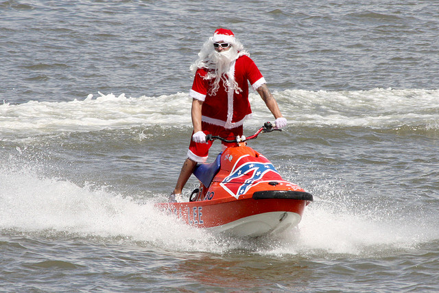 Santa on a jet ski on the Brisbane River